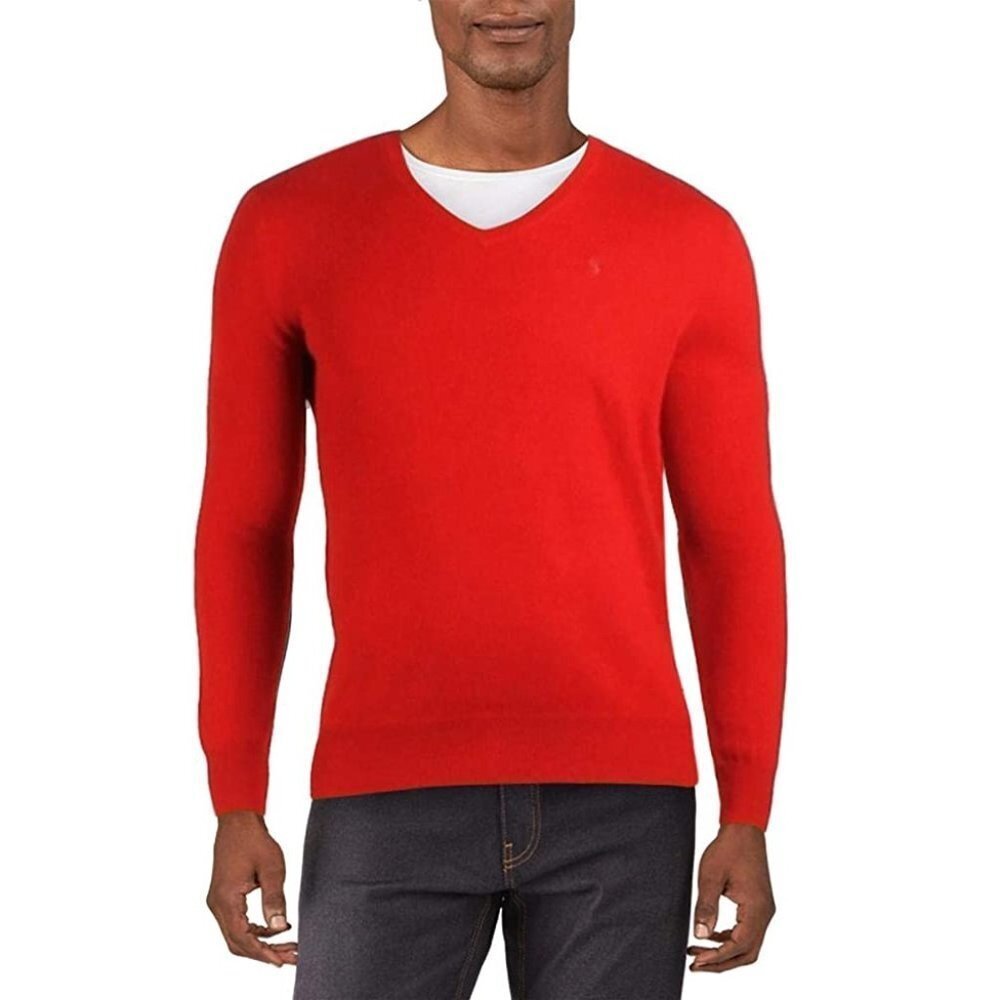 Ralph Lauren Polo Red V Neck Cotton Cashmere Knit Pullover Sweater P463